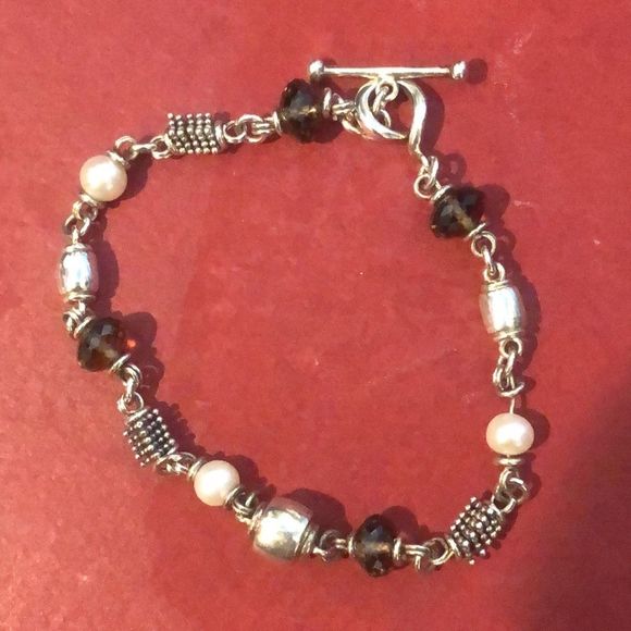 MICHAEL DAWKINS Starry Night Sterling Silver Smokey Quartz Pearl Toggle Bracelet - Picture 9 of 16